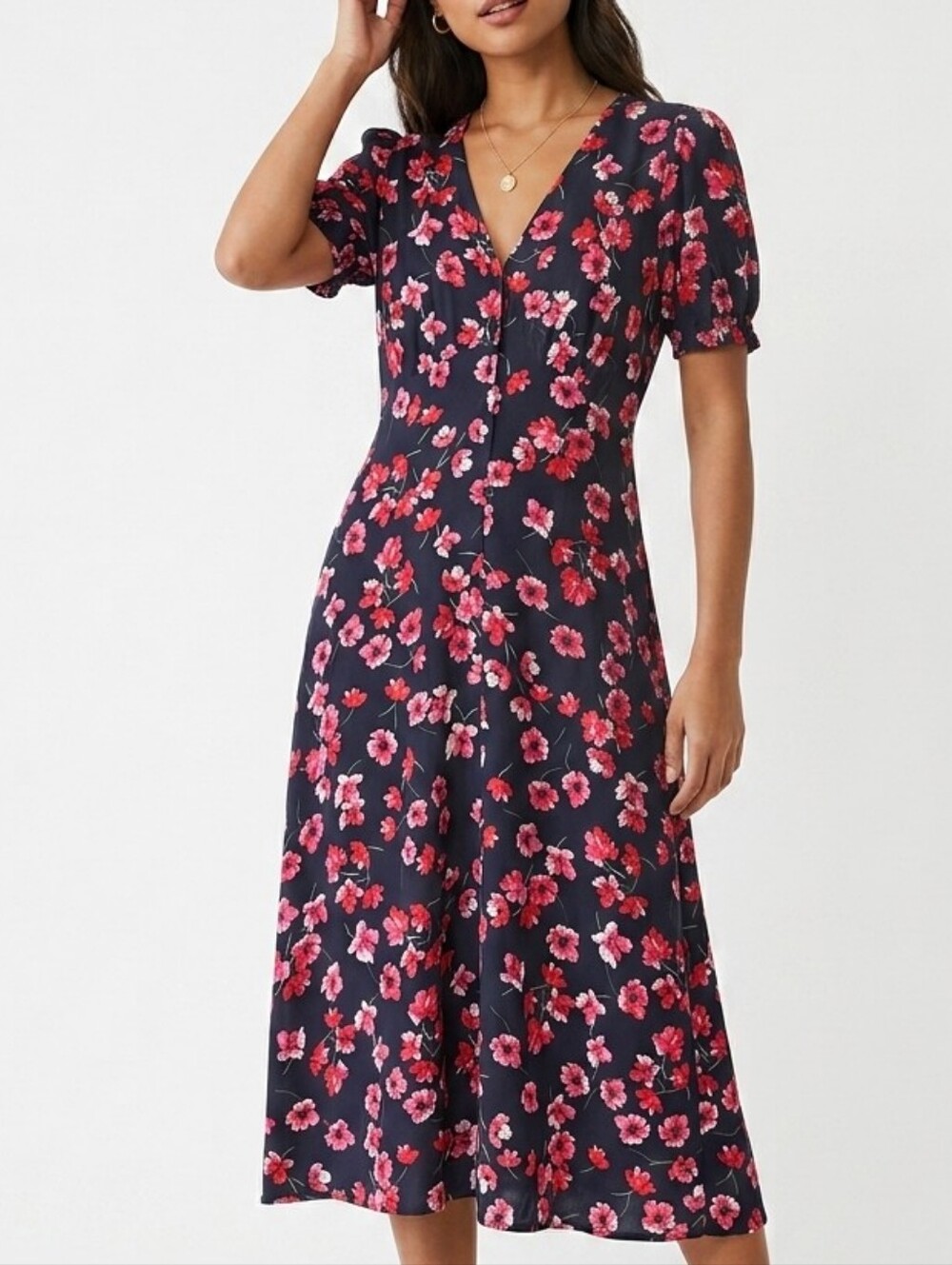 Ever New Floral Print Midi Dress Short Sleeve Size 6 Feminine Gorpcore Casual